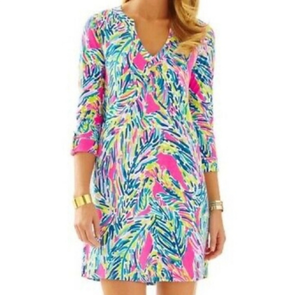 Lilly Pulitzer Rossmore V-Neck Multi Palm Reader T-Shirt Dress Size XS - Picture 2 of 7